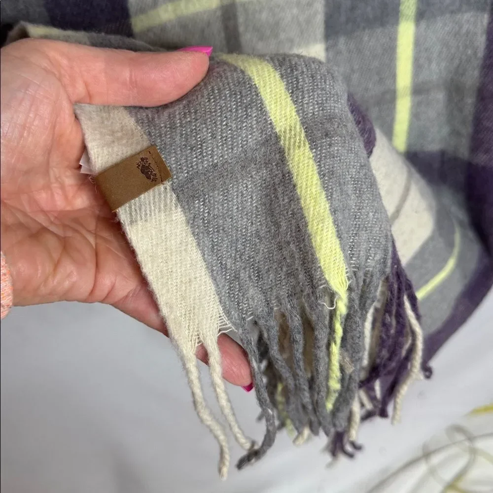 Roots Plaid Wool Scarf with Fringe.
